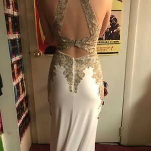 white and gold prom dress